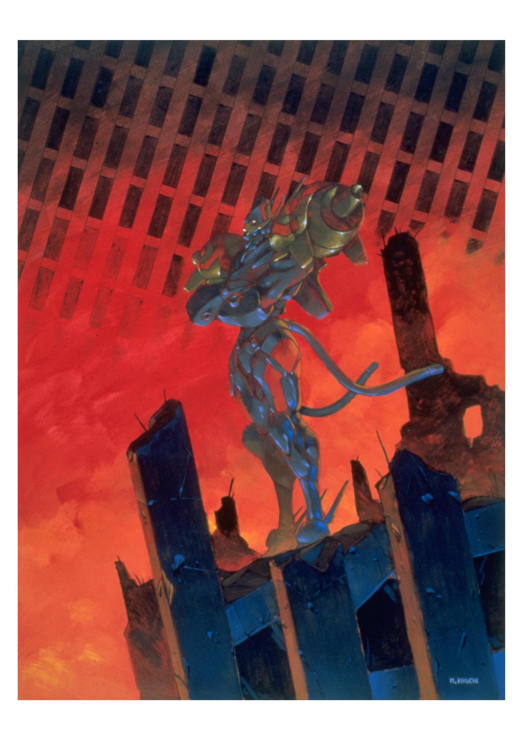 detonator lang, evoluder lang, lang, detonator orgun, absurdres, highres, official art, 1990s (style), mecha, no humans, retro artstyle, robot, solo