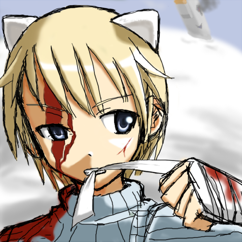 nikka edvardine katajainen, brave witches, strike witches, world witches series, lowres, 00s, 10s, 1girl, animal ears, bandages, blood, female focus, solo, weasel ears