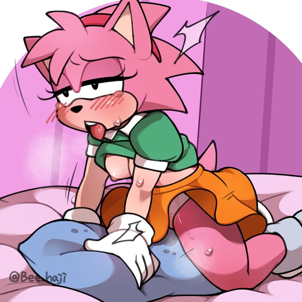 amy rose, classic amy rose, sonic (series), 1girl, masturbation, nipples, panties, underwear