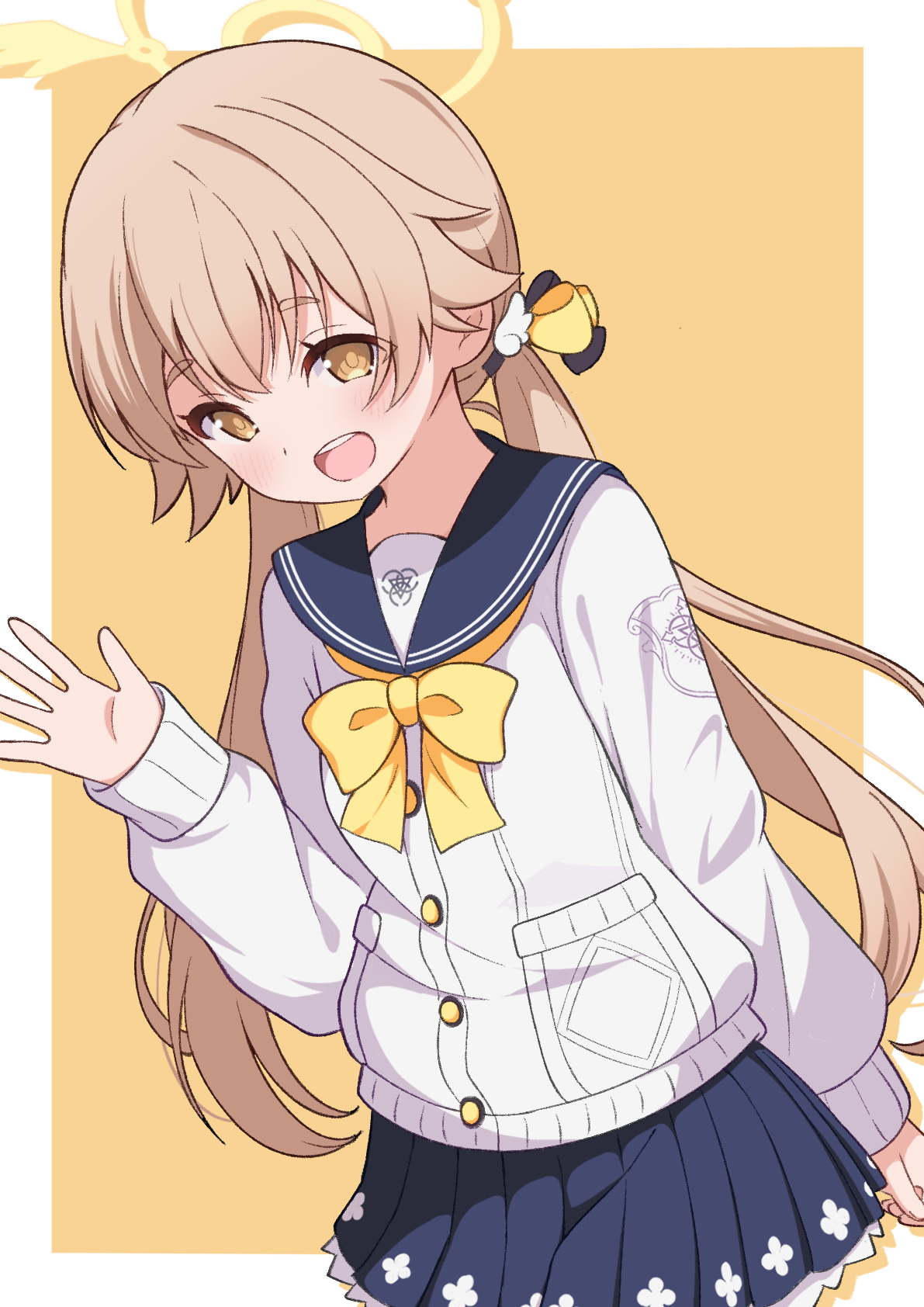 zundamochi (sera), hifumi (blue archive), blue archive, highres, 1girl, halo, long hair, low twintails, pleated skirt, sailor collar, skirt, solo, twintails