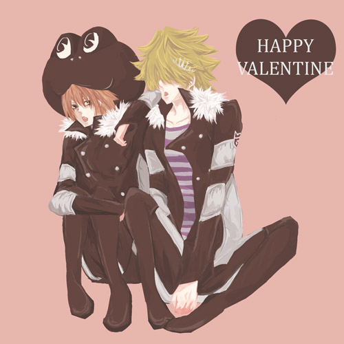 belphegor (reborn), fran (reborn), katekyo hitman reborn!, lowres, 00s, 2boys, animal hat, fur trim, male focus, multiple boys, short hair, varia