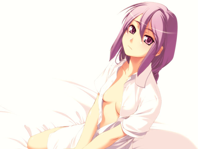 sion eltnam (type-moon), sion eltnam atlasia, melty blood, tsukihime, type-moon, 00s, 1girl, female focus, open clothes, open shirt, pink eyes, pink hair, shirt, simple background, solo