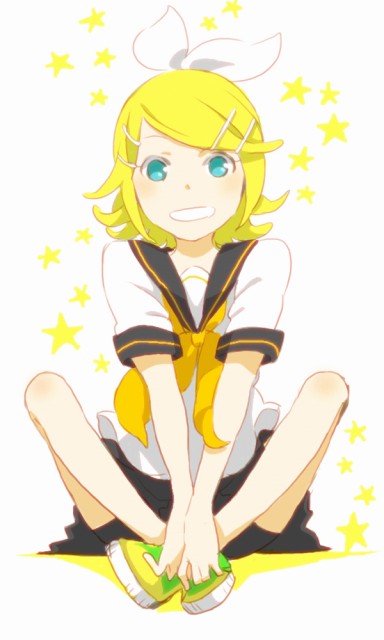 h (pixiv188717), kagamine rin, vocaloid, bad id, bad pixiv id, aqua eyes, blonde hair, bow, hair ornament, hairclip, school uniform, serafuku, short hair, solo