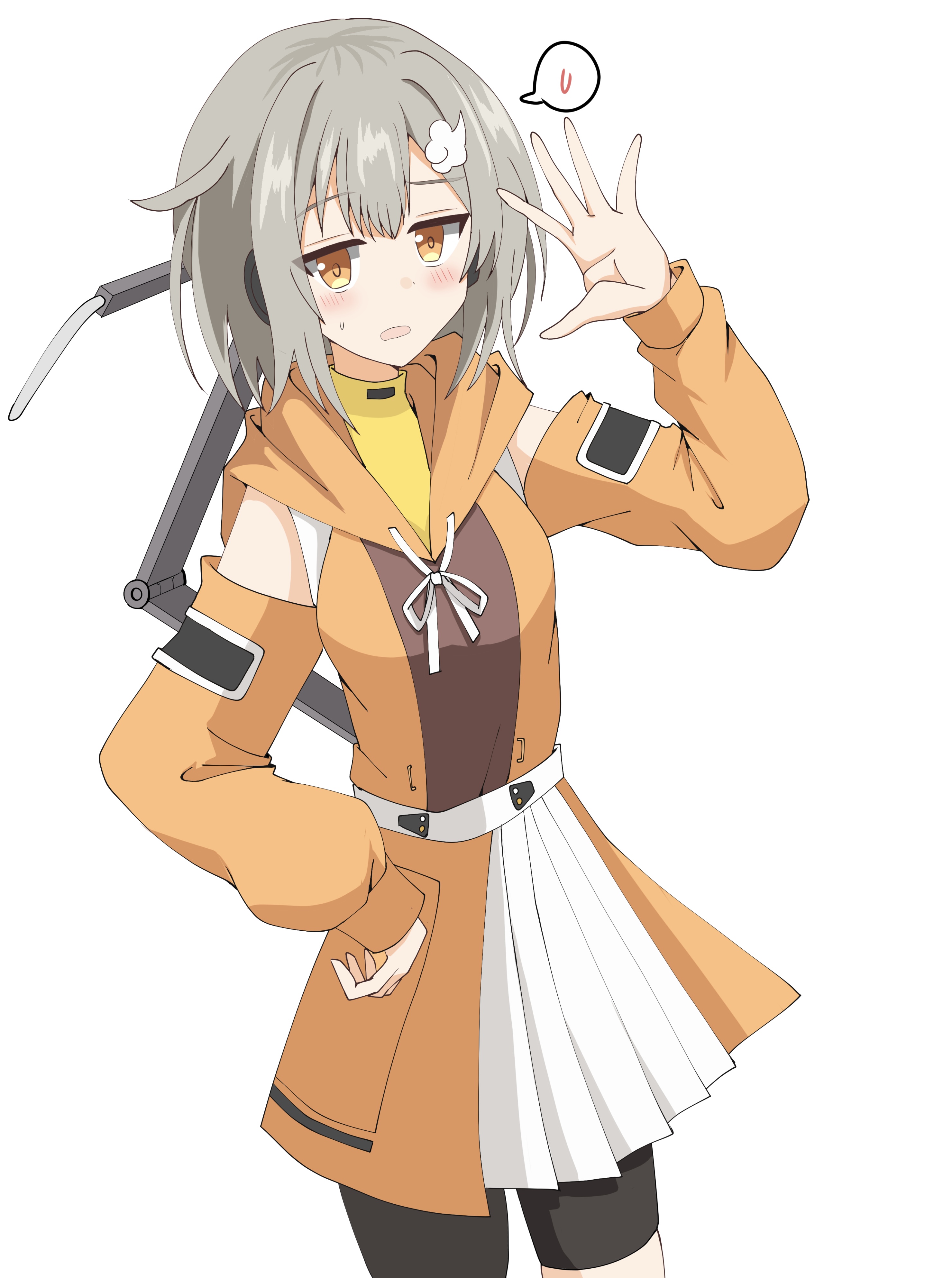 station memories, 1girl, black bike shorts, grey hair, orange eyes, shouyama hotaru