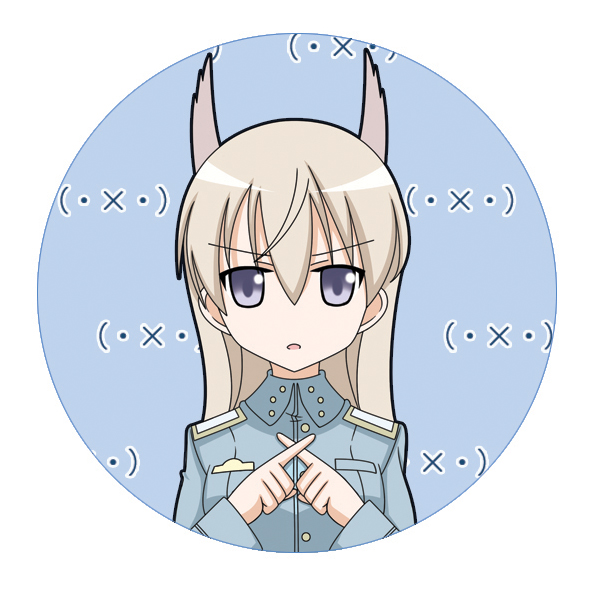 kanata (pixiv), kanata (sentiment), eila ilmatar juutilainen, strike witches, world witches series, 00s, 1girl, :o, animal ears, blonde hair, blue eyes, female focus, long hair, military, military uniform, muri da na, open mouth, solo, x fingers
