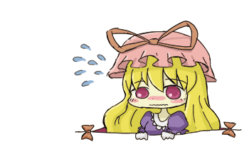 tsuri neko, yakumo yukari, touhou, lowres, 1girl, blonde hair, chibi, female focus, gap (touhou), hat, long hair, red eyes, simple background, solo, upper body, white background