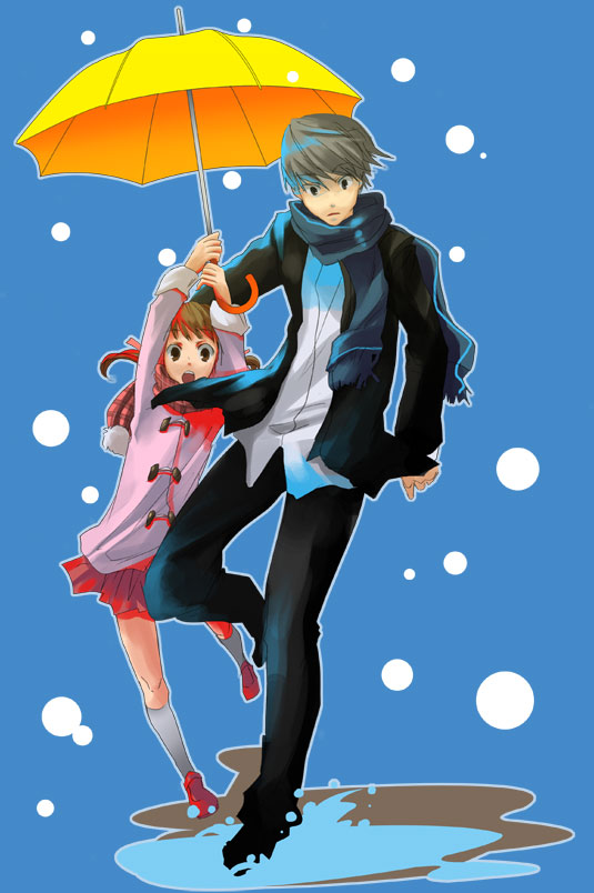 doujima nanako, narukami yu, atlus, persona, persona 4, child, grey hair, twintails
