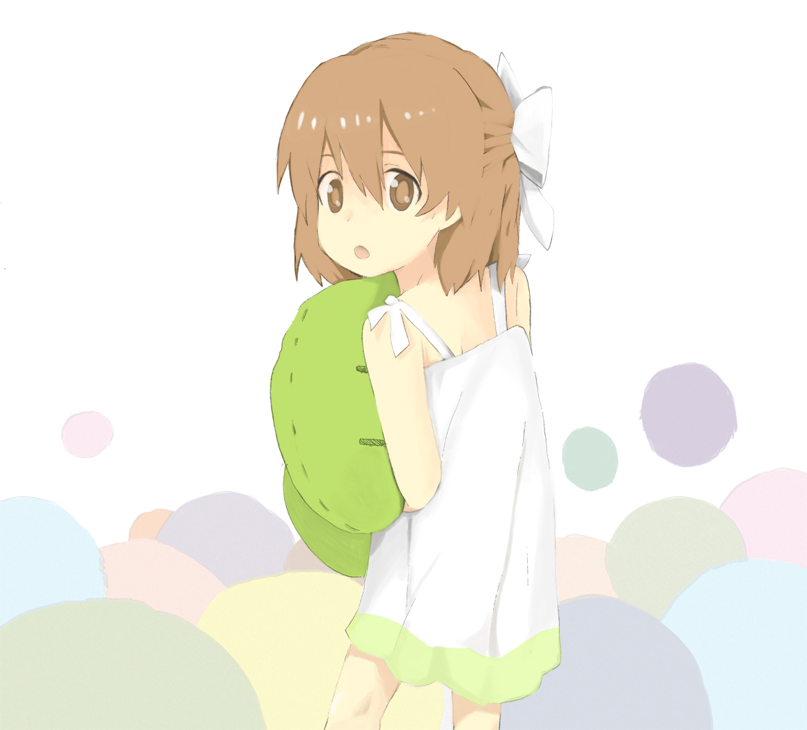 110 gou, okazaki ushio, clannad, dango daikazoku, bad id, bad pixiv id, 00s, brown eyes, brown hair, child, dango, dress, food, short hair, solo, wagashi