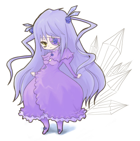 kty (04), barasuishou, rozen maiden, lowres, 00s, 1girl, dress, eyepatch, female focus, flower, long hair, purple hair, solo, twintails, two side up