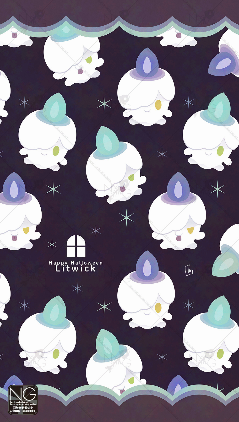 meme (sleepsheep), litwick, nintendo, pokemon, highres, alternate color, candle, closed mouth, fire, full body, gen 5 pokemon, green eyes, looking at viewer, no humans, pokemon (creature), pokemon focus, purple fire, shiny pokemon, smile, star (symbol), tongue, tongue out, yellow eyes