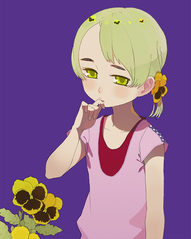 ichikawa, blush, brown hair, child, flower, twintails, yellow eyes