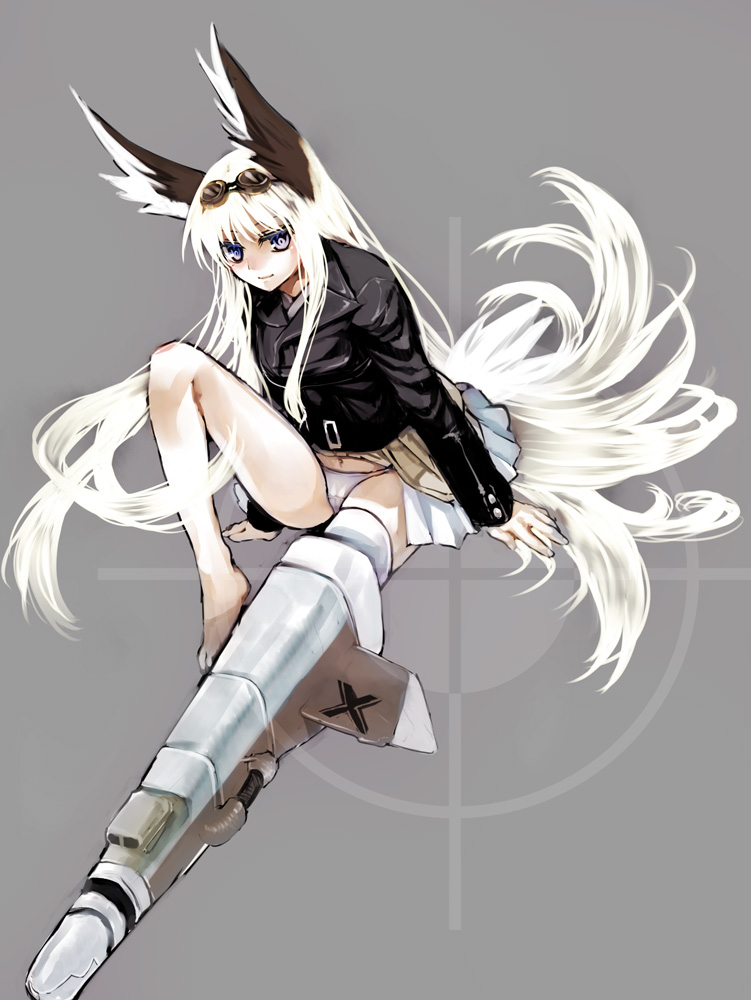 tenkuu sphere, hanna-justina marseille, strike witches, witches of africa, world witches series, bad id, bad pixiv id, 00s, 1girl, animal ears, barefoot, female focus, goggles, head wings, jacket, long hair, panties, sitting, solo, striker unit, underwear, wings
