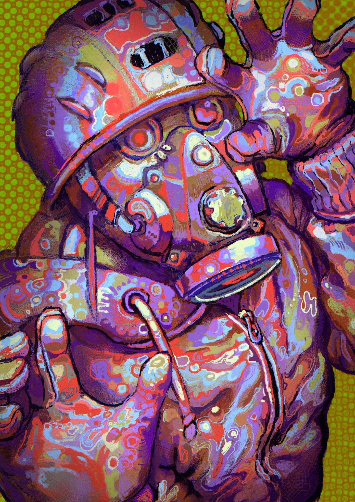 unc, aikawa (dorohedoro), dorohedoro, commentary, english commentary, highres, mixed-language commentary, 1boy, backwards hat, baseball cap, gas mask, gloves, hat, hood, hood down, mask, solo, zipper pull tab