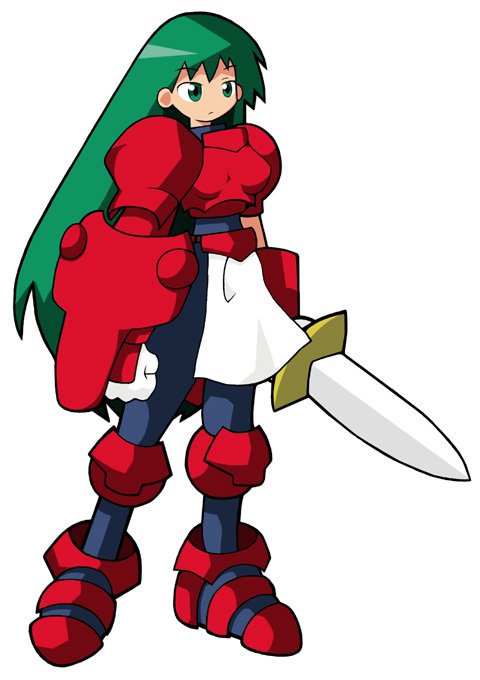 serena corsair, guardian heroes, armor, green eyes, green hair, knight, long hair, shield, solo, sword, very long hair, weapon