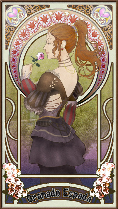 granado espada, tagme, card, flower, ponytail, rose, solo