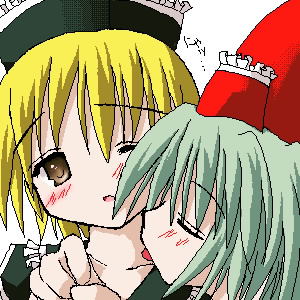 murabito, lunasa prismriver, lyrica prismriver, touhou, lowres, 2girls, female focus, licking, multiple girls, white background