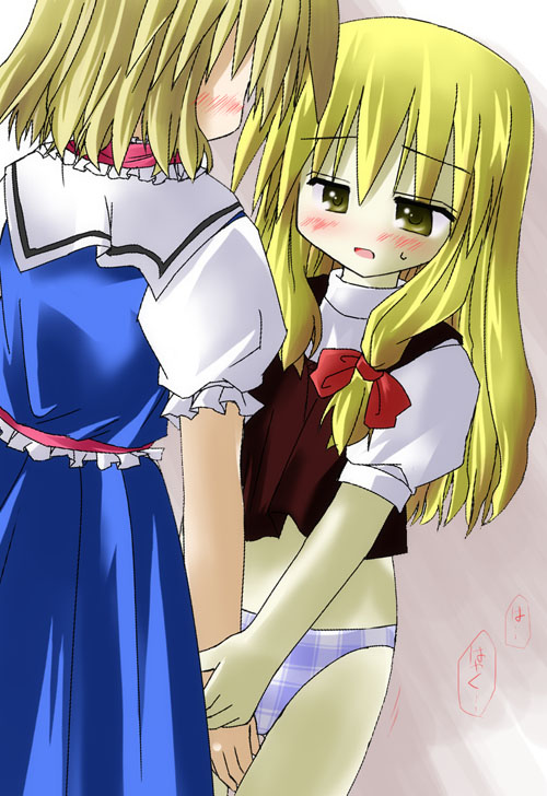 murabito, alice margatroid, kirisame marisa, touhou, 2girls, blonde hair, blush, female focus, multiple girls, yuri