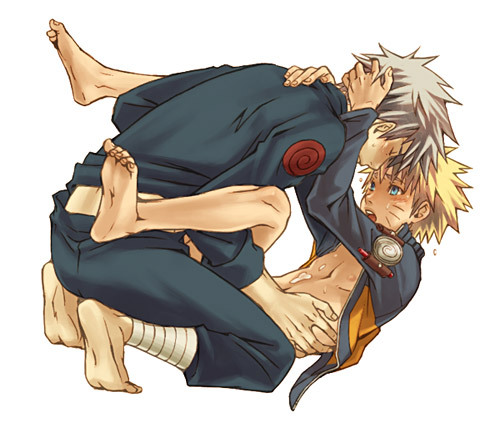 kobashi, hatake kakashi, uzumaki naruto, naruto (series), naruto shippuuden, lowres, 2boys, age difference, anal, aqua eyes, arms around neck, arms up, barefoot, blonde hair, blue eyes, blush, bottomless, cardigan, closed eyes, closed mouth, clothed sex, cum, cum in ass, cum on body, exhausted, feet, functionally nude, hands on another's hips, jacket, kneeling, legs up, long sleeves, lying, male focus, male penetrated, midriff peek, multiple boys, naked cardigan, navel, nipples, no male underwear, no pants, no shirt, older male and younger male, on back, onii-shota, open cardigan, open clothes, open mouth, open pants, orgasm, pants, partially undressed, sex, shota, simple background, soles, spread legs, sweat, tears, toes, unzipped, white background, white hair, yaoi
