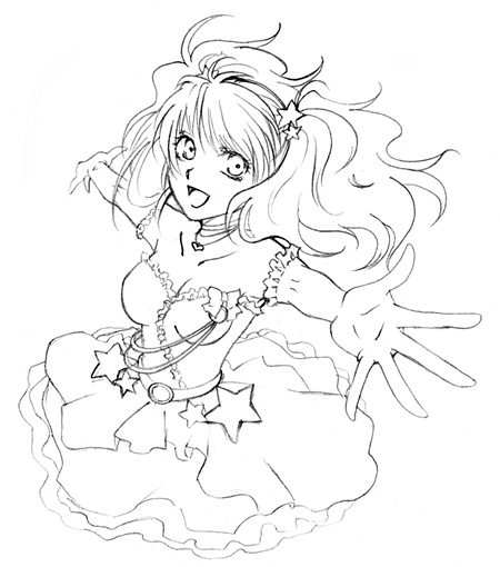 yukichi69, kujikawa rise, atlus, persona, persona 4, 1girl, belt, breasts, cleavage, dress, elbow gloves, female focus, gloves, greyscale, jewelry, lineart, monochrome, necklace, outstretched arms, simple background, solo, spread arms, star (symbol)
