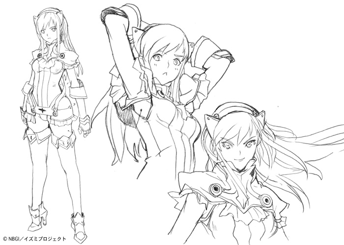 fatina, fatina (druaga), babylonian castle saga, bandai namco, druaga no tou, official art, 1girl, female focus, greyscale, monochrome, reference sheet, sketch, solo, white background