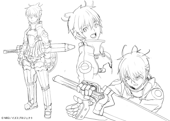 jil, druaga no tou, official art, 1boy, greyscale, male focus, monochrome, reference sheet, sketch, solo, white background
