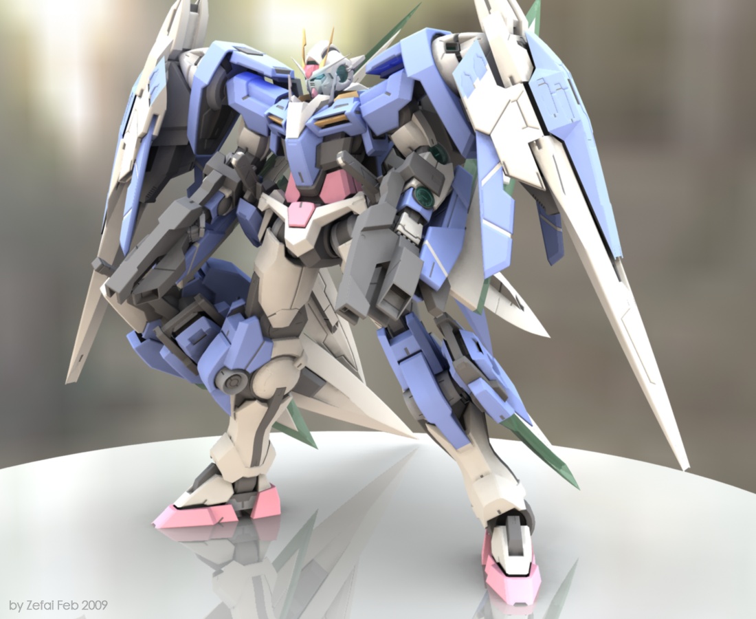 zefai, 00 gundam, 00 raiser, 0 raiser, gundam, gundam 00, 00s, 3d, dual wielding, gun, holding, huge weapon, mecha, no humans, robot, sword, weapon