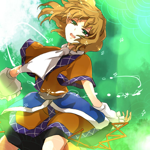 popoin, mizuhashi parsee, touhou, bad id, bad pixiv id, lowres, 1girl, blonde hair, female focus, green eyes, short hair, solo