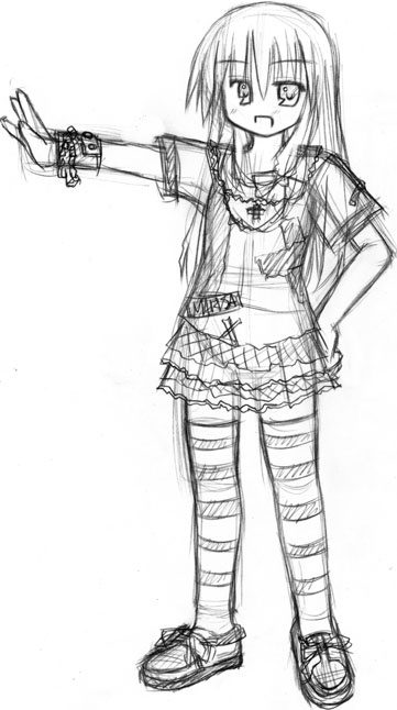 murabito, kirisame marisa, touhou, 1girl, alternate costume, casual, female focus, full body, greyscale, monochrome, socks, solo, striped clothes, striped socks, striped thighhighs, thighhighs, white background