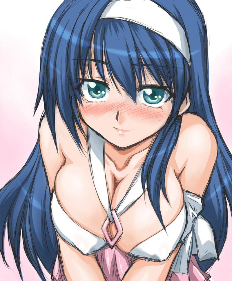 nanamo, nanamo (002a), shishidou takane, sora wo kakeru shoujo, 00s, 1girl, blue hair, breasts, cleavage, female focus, green eyes, hairband, long hair, solo