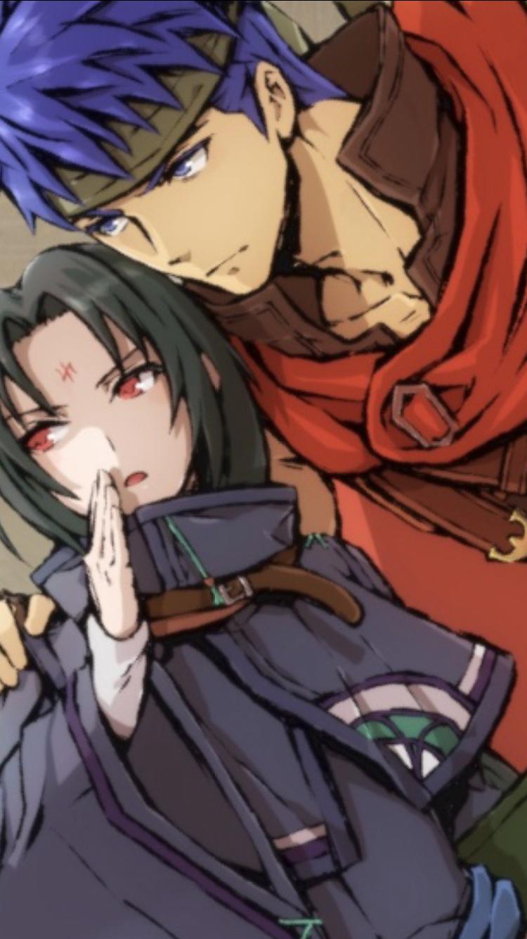 ike (fire emblem), soren (fire emblem), fire emblem, fire emblem: radiant dawn, nintendo, commentary request, cropped, highres, 2boys, blue eyes, blue hair, capelet, dutch angle, facial mark, forehead mark, green headband, hand on another's shoulder, headband, male focus, multiple boys, short hair, sumuco, wide sleeves