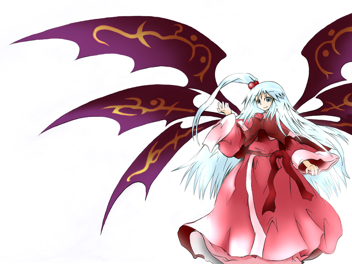 shinki (touhou), mystic square, touhou, touhou (pc-98), 1girl, female focus, long hair, multiple wings, solo, white hair, wings