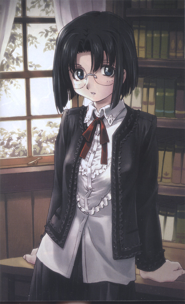 tagme, 1girl, black hair, female focus, glasses, short hair, solo