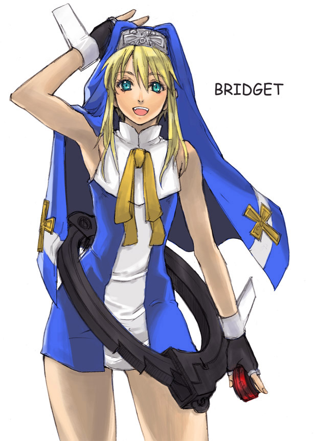 tetsu (kimuchi), bridget (guilty gear), arc system works, guilty gear, guilty gear xx, habit, 1boy, blonde hair, blue eyes, fingerless gloves, gloves, male focus, nun, short hair, solo, trap, yo-yo