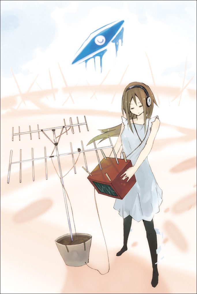 hrd, original, bad id, bad pixiv id, antennae, dress, headphones, pantyhose, solo