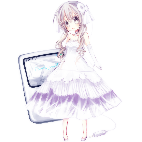 aruya (flosrota), gin-nanoko, apple inc., original, bad id, bad pixiv id, 1girl, digital media player, female focus, ipod, ipod nano, ipod nano 3g, kneeling, mini person, minigirl, product girl, solo, white eyes, white hair
