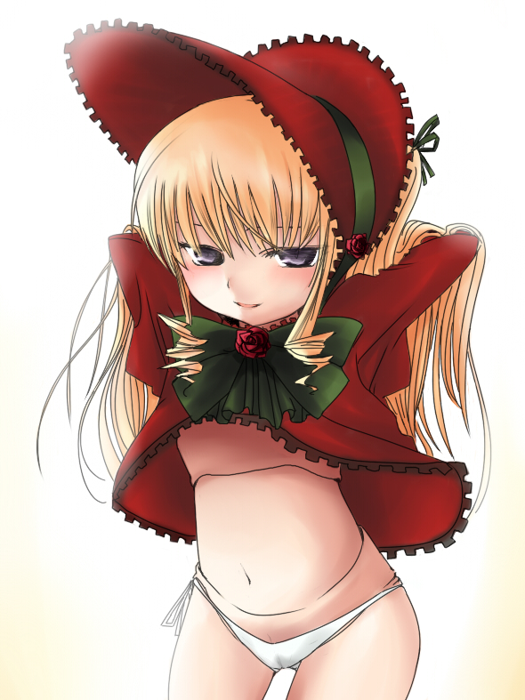 shinku, rozen maiden, 00s, blonde hair, doll joints, joints, panties, sweat, underwear, undressing