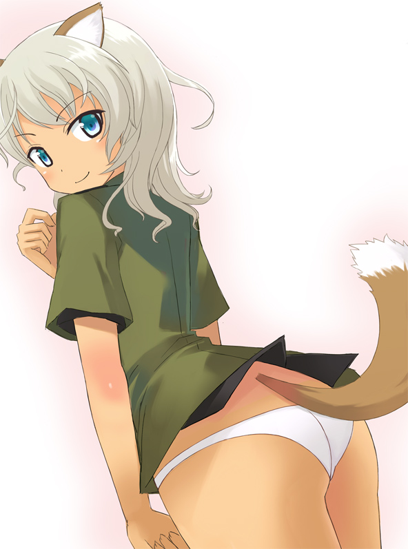nishikawa ari, giuseppina ciuinni, strike witches, strike witches: suomus misfits squadron, world witches series, 00s, 1girl, animal ears, dark-skinned female, dark skin, female focus, panties, solo, tail, underwear