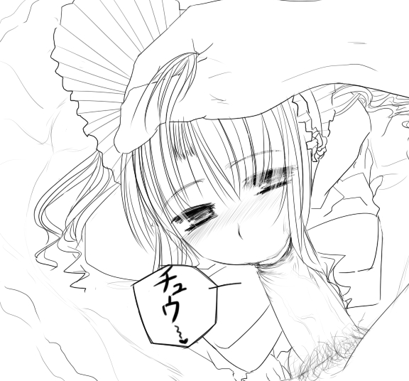 shinku, rozen maiden, eyebrows, 00s, fellatio, oral, penis, sketch, uncensored