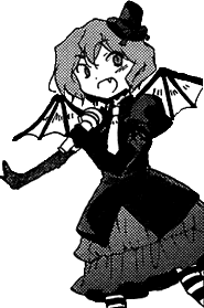 aki eda, remilia scarlet, touhou, lowres, 1girl, alternate costume, bat wings, dress, elbow gloves, fang, female focus, gloves, green theme, hat, monochrome, short hair, solo, striped clothes, striped thighhighs, thighhighs, transparent background, vampire, wings