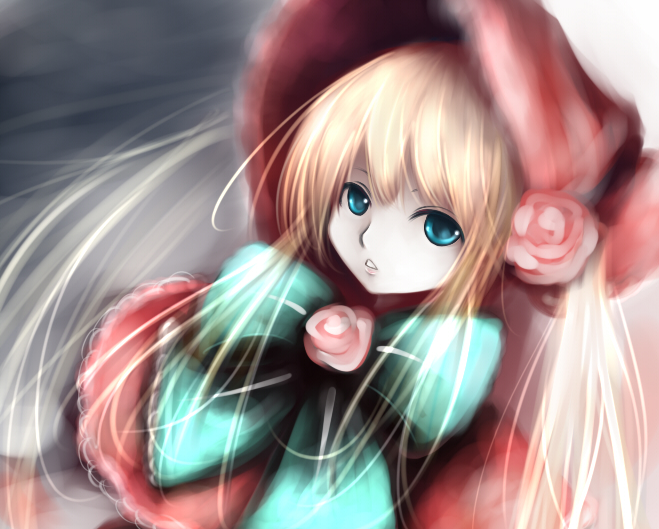 cla, shinku, rozen maiden, 00s, blonde hair, blue eyes, bonnet, bow, solo