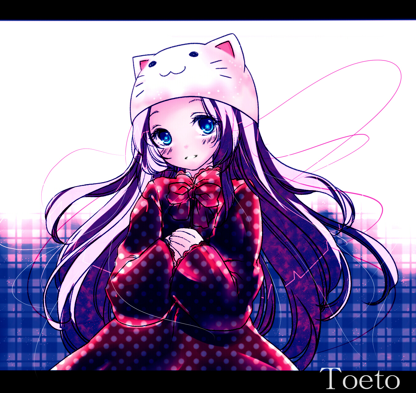 do-chi, megurine luka, megurine luka (toeto), toeto (vocaloid), vocaloid, colorized, highres, 1girl, animal hat, cat hat, female focus, hat, letterboxed, solo