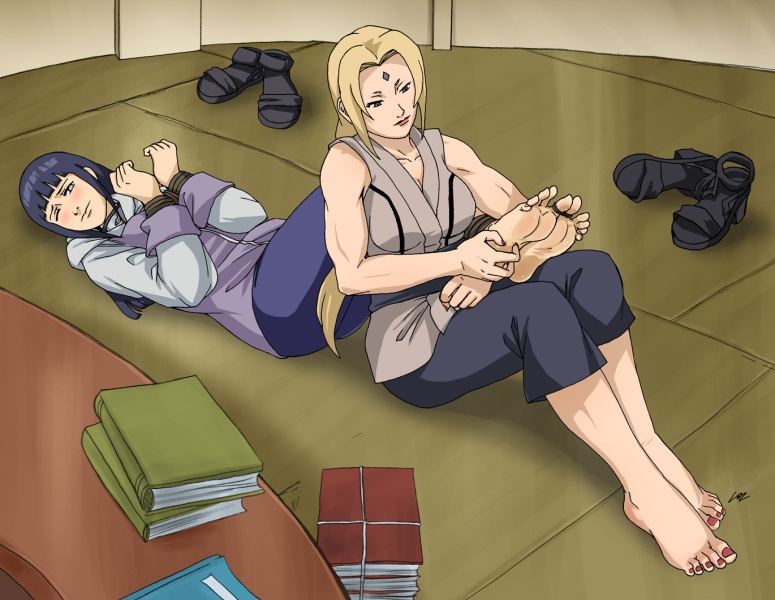 lost1zero, hyuuga hinata, tsunade (naruto), naruto, barefoot, book, feet, nail polish, shoes, tickling