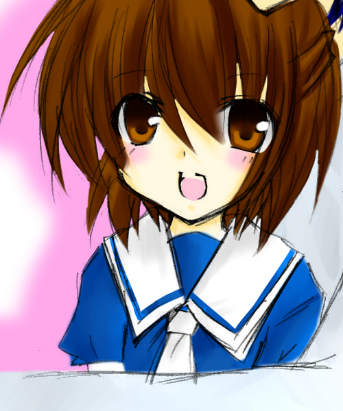 asaba kazuha, okazaki ushio, clannad, bad id, bad pixiv id, 00s, brown eyes, brown hair, close-up, school uniform, serafuku, short hair
