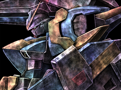 tro (trombe), v2 gundam, gundam, victory gundam, bad id, bad pixiv id, lowres, 1990s (style), black background, dark, from side, mecha, no humans, retro artstyle, robot, solo