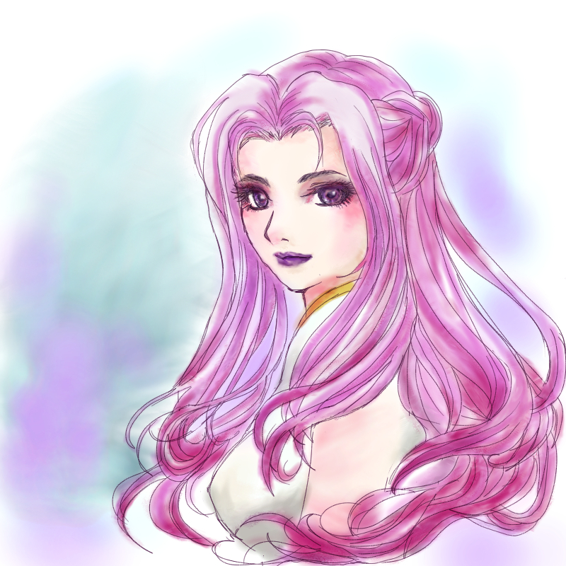 an ju, cornelia li britannia, code geass, bad id, bad pixiv id, 00s, blush, lipstick, long hair, makeup, purple eyes, purple hair, solo