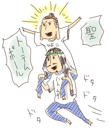 juillet9, zuizou, buddha, jesus, jesus christ, saint onii-san, lowres, translated, 10s, 2boys, full body, male focus, multiple boys, sketch, white background