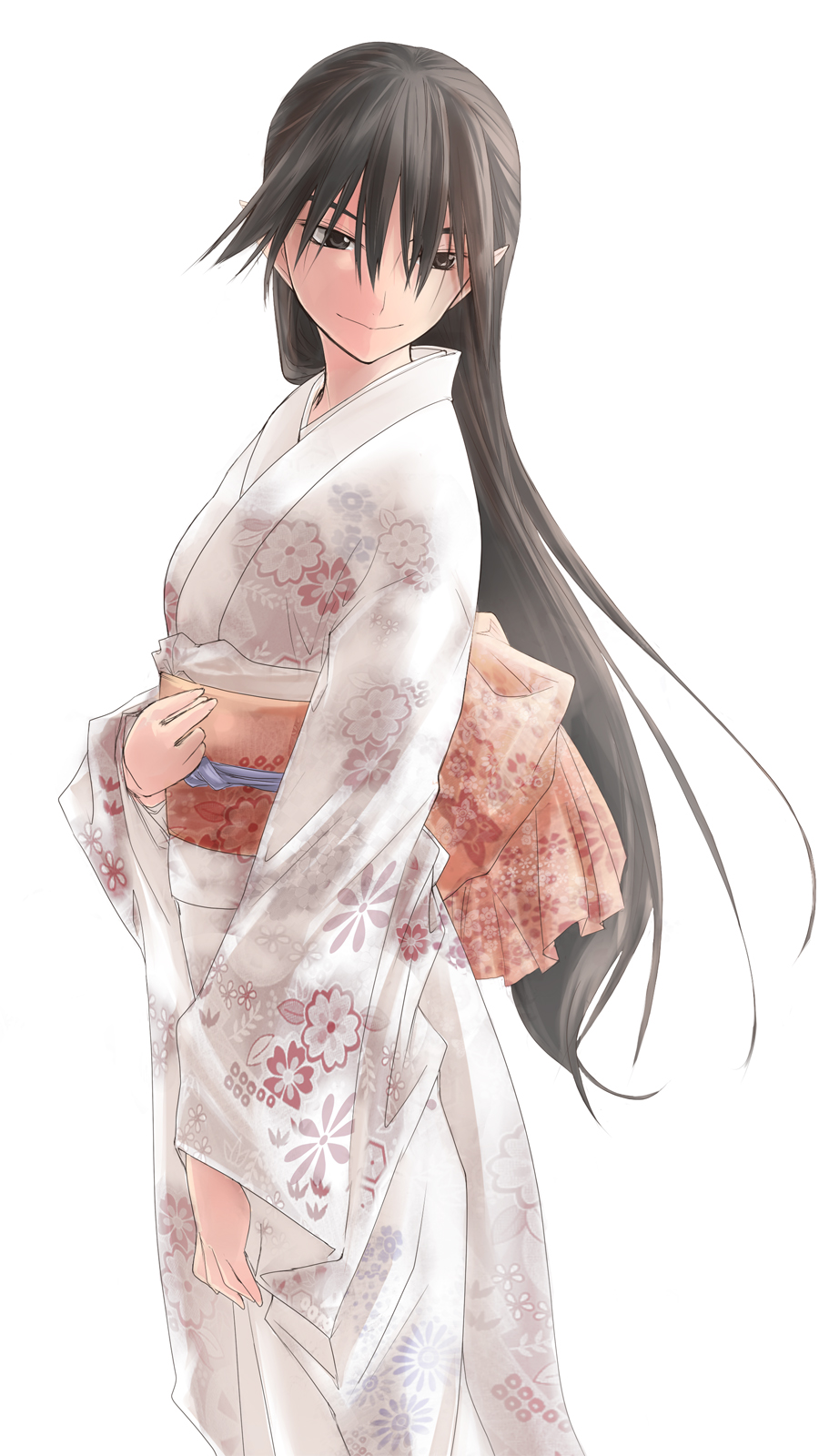 wander (artist), wander (cordabyss), highres, 1girl, female focus, japanese clothes, kimono, pointy ears, solo
