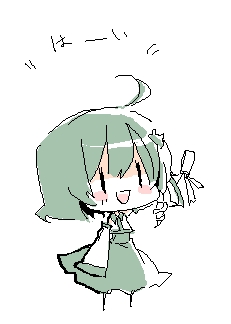 kochiya sanae, touhou, lowres, 1girl, chibi, female focus, oekaki, solo