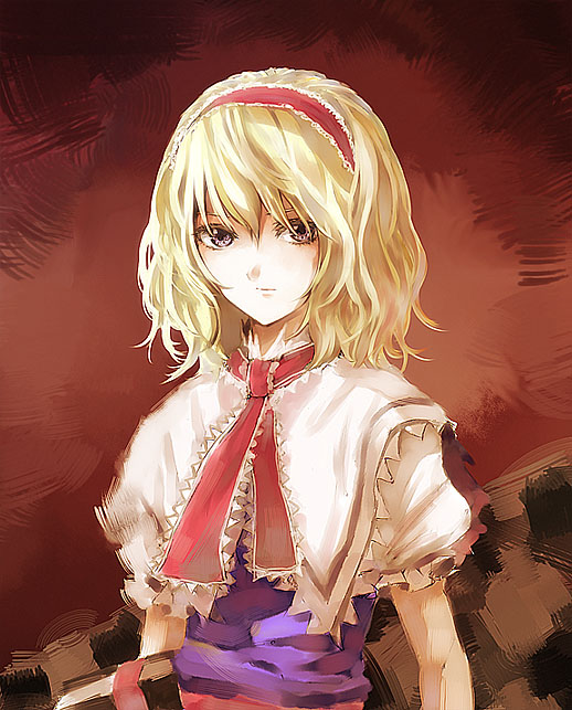 shippori, shishou, alice margatroid, touhou, 1girl, blonde hair, female focus, grey eyes, hairband, ribbon, short hair, solo