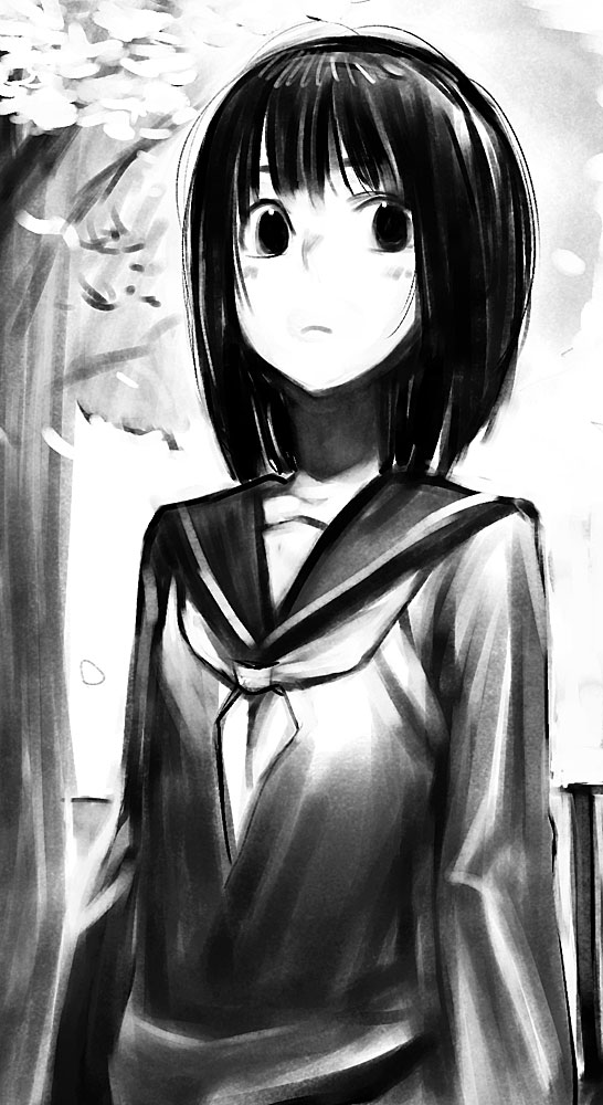 hama (22ji kara 24ji), original, tagme, greyscale, monochrome, school uniform, serafuku, short hair